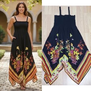 Soft Surroundings petite Xl fit flare dress maya rivera smocked asymmetrical hem